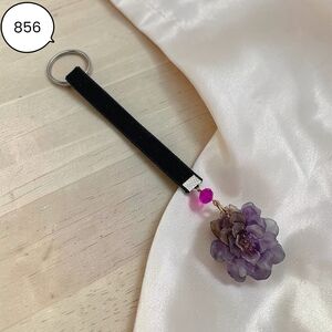 Black Velvet Key & Card Holder with Purple Floral Charm
